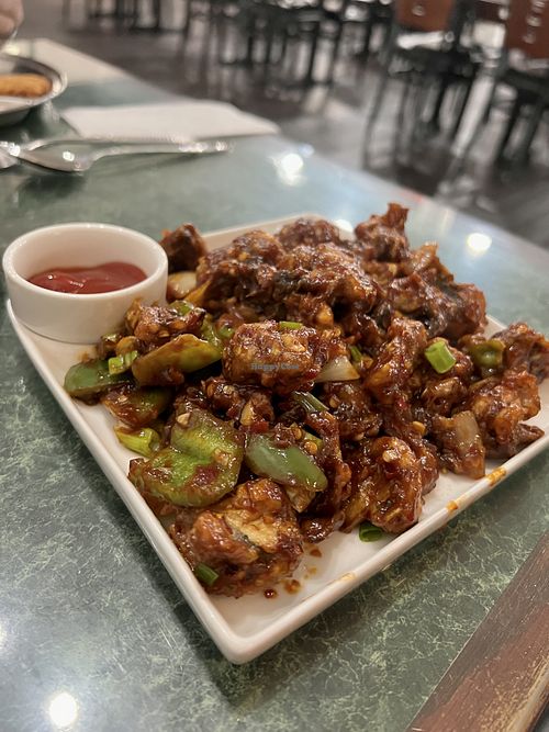 Mushroom Manchurian! Super flavorful and vegan friendly    at Malgudi Veg in Ashburn
