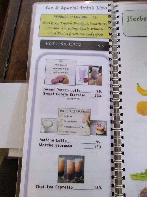 Tea and lattes coconut, soy and almond milk at Coffee Stains in Pai