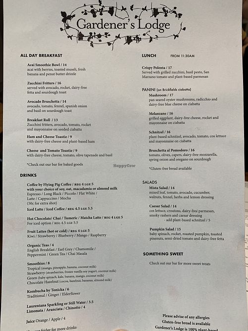 March 9th menu. Old reviews are not on the same menu   at Gardener's Lodge in Camperdown