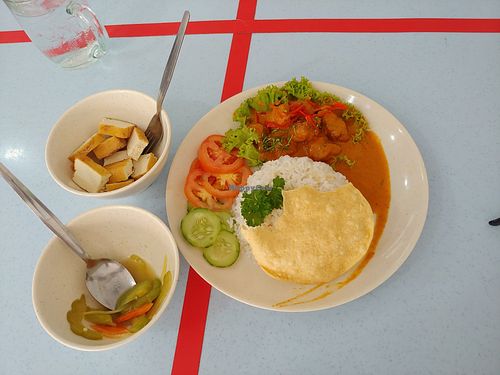 Mamak style chicken rice with taukua & pickles (daily special). Delicious and fresh. at Delish Vegan Kitchen in Penang
