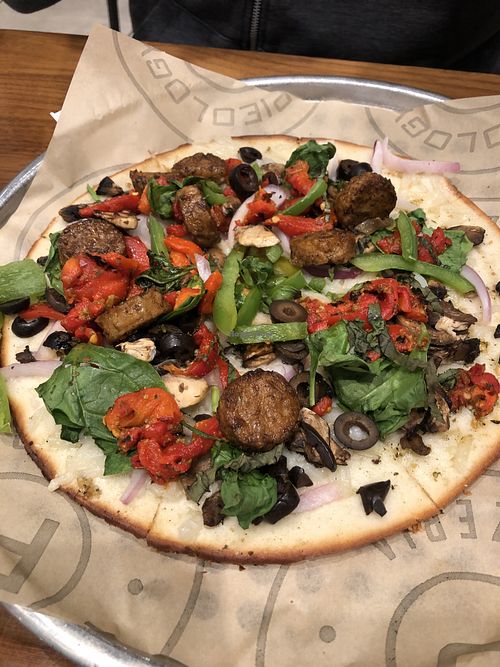 With vegan sausage  at Pieology in Dublin