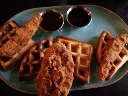Vegan chickn and waffles at Absurd Bird in Glasgow