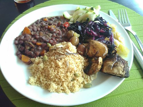 Mushrooms, couscous, beans and cabbage at Ki Macrobiotico in Aveiro