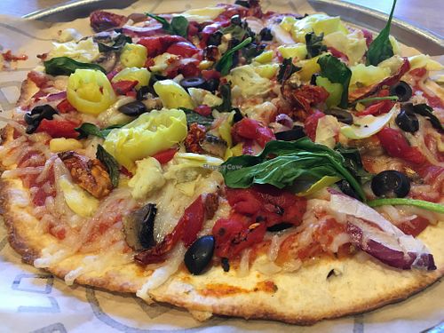 Veg pizza with vegan cheese at Pieology in St George
