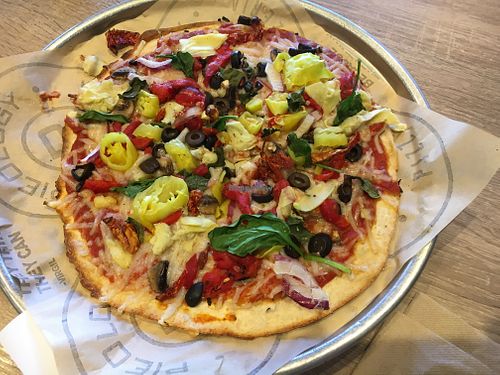 Veg pizza with vegan cheese at Pieology in St George