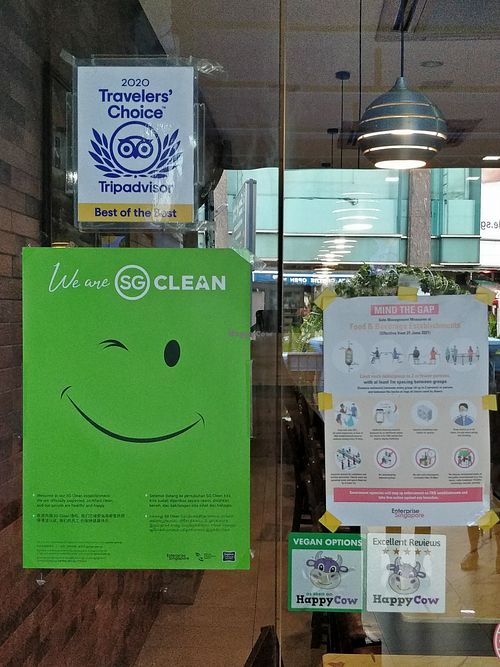 HappyCow 5 stars EXCELLENT reviews decal at Shivam in Central Singapore