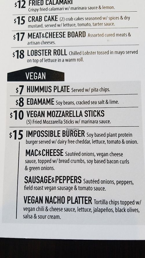 Dinner Menu at Crave in Toms River