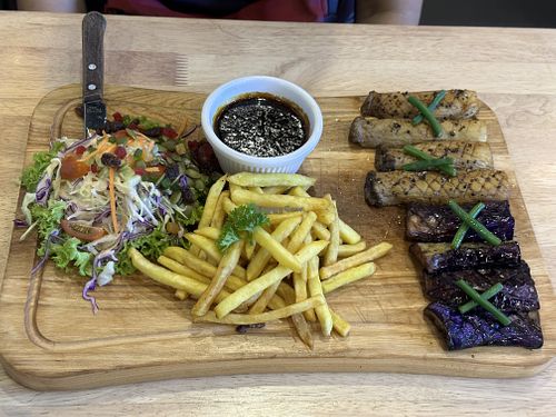 Oyster mushroom , eggplant , fries and salad set with soft drink   at D'Life Signature 蔬品軒 - Novena in Central Singapore