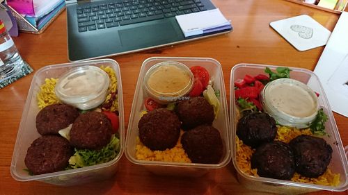 Meal Preps (aubergine balls and falafel) at Dynamite Raw Cafe in Bury