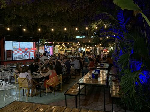 This is the outdoor food Mercado. You've probably been to one of these before. It was a fun environment with lots of drink options to pair with the food at Vegan Packs. at Vegan Packs in Merida