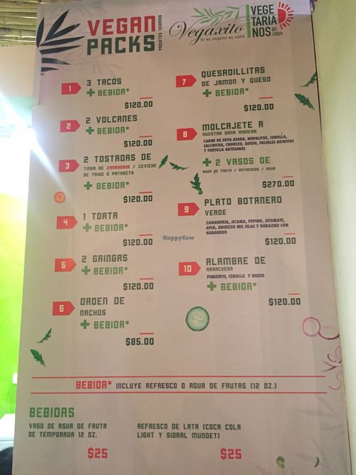 Menu at Vegan Packs in Merida