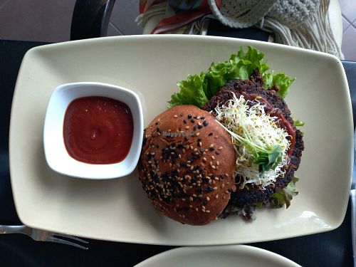 Hemp seed burger at Vegessence in Belgrade
