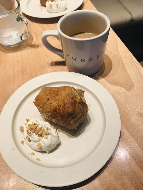 Banana muffin with Guatemalan coffee  at Three in Tokyo