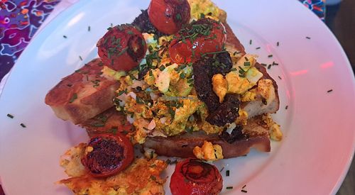 Savoury French toast (mushrooms swapped for tofu scramble) at The Glad Cafe in Glasgow