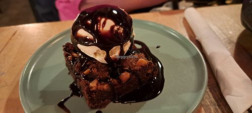 Brownie and ice cream at The Glad Cafe in Glasgow