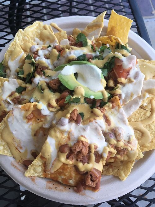 Nachos with homemade cashew cheese at Veegos in Houston