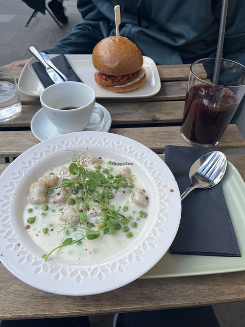 burger and gnocchi   at Veganika in Ljubljana