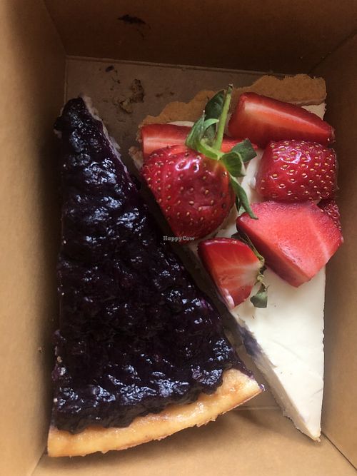 cheesecake and white chocolate cake at Veganika in Ljubljana