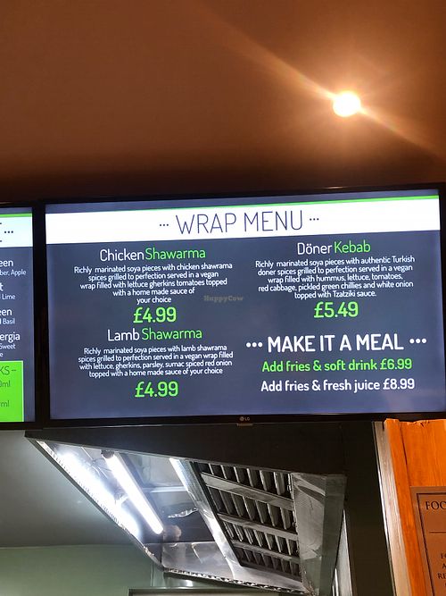 Wrap menu  at Vegan Munch in Birmingham
