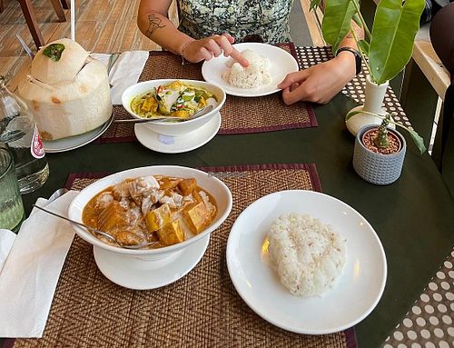 Massaman curry and green curry, both with tofu at Kati Culinary in Koh Chang