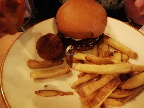 Seitan burger and chips at Stereo in Glasgow
