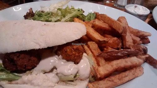 July 2015 - Falafel sandwich with tahini, and chips at Stereo in Glasgow