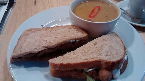 Jan 2016 - Curried parsnip soup with sausage sandwich (soup & sandwich deal) at Stereo in Glasgow