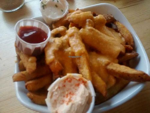 Jun 2016 - Chips with dips and cashew cheeze sauce at Stereo in Glasgow