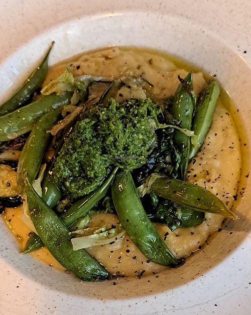 Greens and gremolata on polenta at Stereo in Glasgow