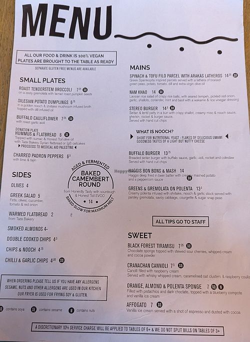 Menu July 2024 at Stereo in Glasgow