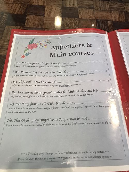 Menu  at DaNang Veget in Duluth