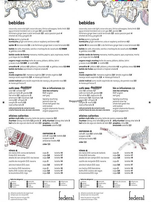 Menu at Federal in Madrid