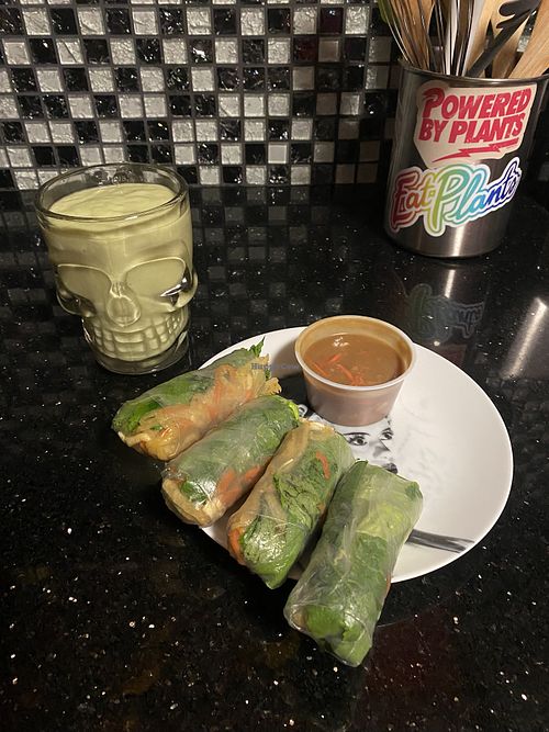 Vegan Avocado Smoothie and Yummy Fresh Spring Rolls 🥰 Enjoyed at Home  at Golden Lotus Vegan Restaurant in Oakland