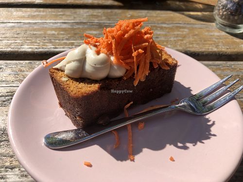 Carrot nut cake with cashew crème and grated carrot  at Vroesenpaviljoen in Rotterdam