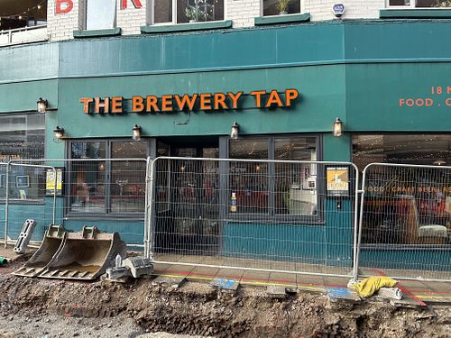 Exterior with building work Jan 24  at The Brewery Tap in Leeds