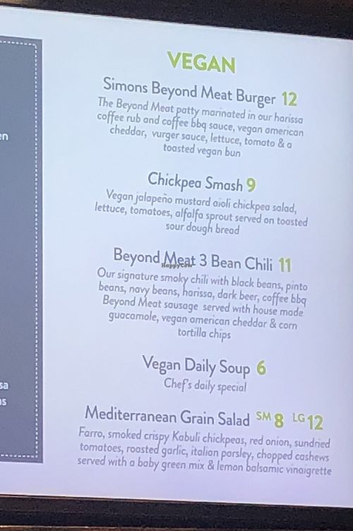 Eve Cafe’s vegan menu  at Eve Cafe in Calgary