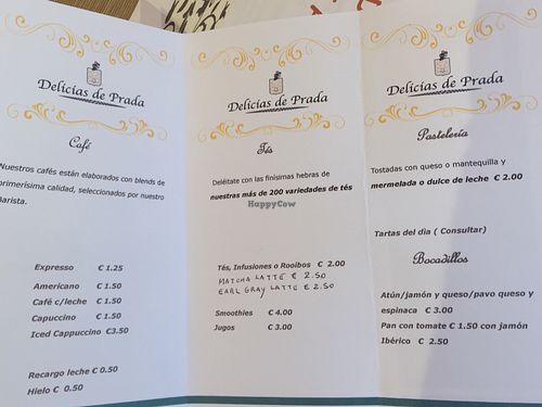 Menu  at Delicias de Prada in Barcelona