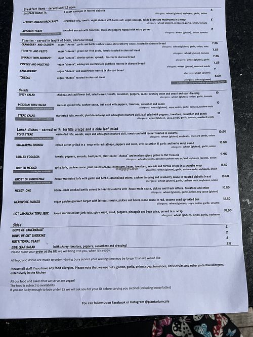 Menu   at Plantarium Cafe in Stratford-upon-avon