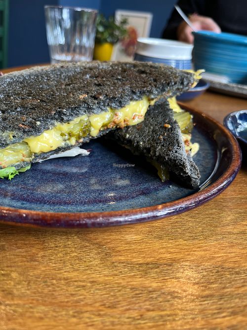 Mustard and pickle “cheeze’ toastie  at Plantarium Cafe in Stratford-upon-avon