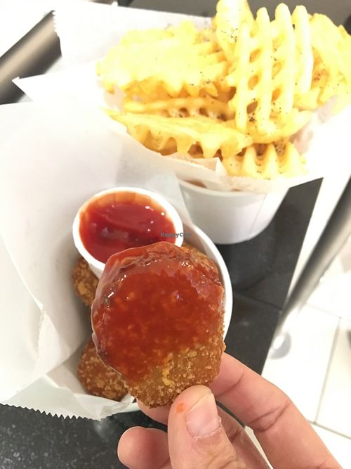 Vegan nuggets and wafer fries! Nice vegan snack in the mall  at Salt & Fries in Glendale