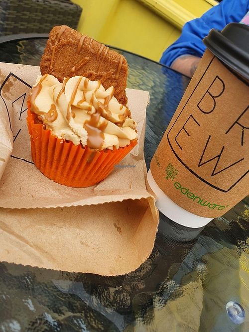 Biscoff Cupcake and Oat Latte. at Brew in Paisley