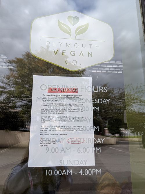 Repossession notice at Plymouth Vegan Company in Plymouth