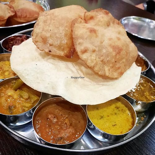 South Indian thali, vegan version at Saravana Bhavan in The Hague