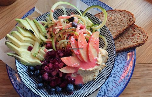 Salad bowl with humus, courgette, beet root, avocado and berrys at Wilma Wunder in Dusseldorf