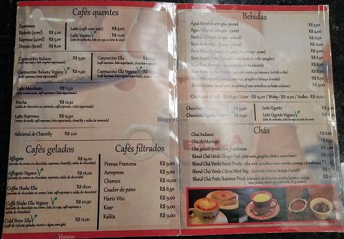 Menu at Ella Cafe in Recife