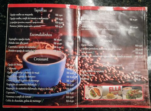 Menu at Ella Cafe in Recife