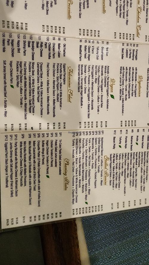 Vegan options at Filoncino Cafe in Staten Island