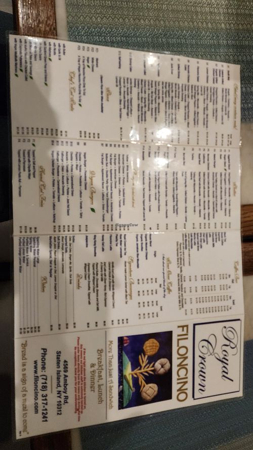 Menu at Filoncino Cafe in Staten Island