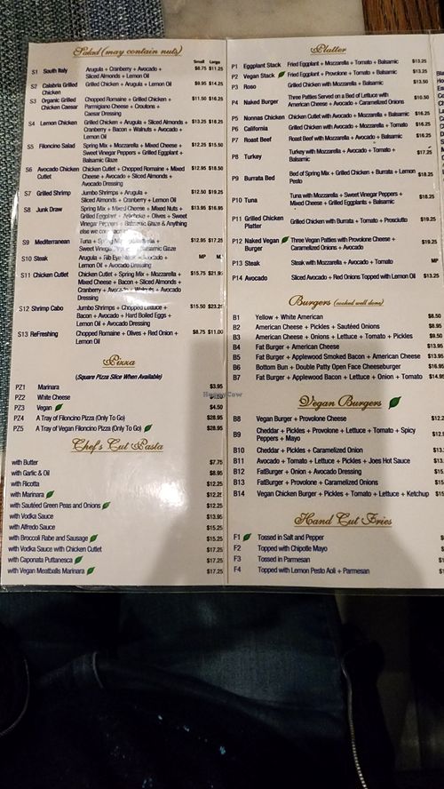 Vegan options at Filoncino Cafe in Staten Island