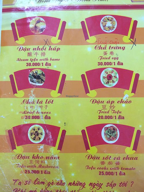 Menu at Thien Phuc in Ha Giang